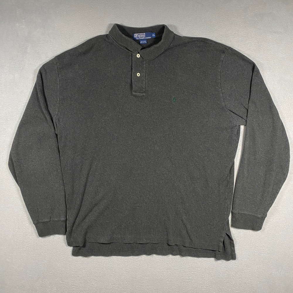 Vintage Polo Ralph Lauren Polo Shirt Mens XL Gray Long Sleeve Banded Collar